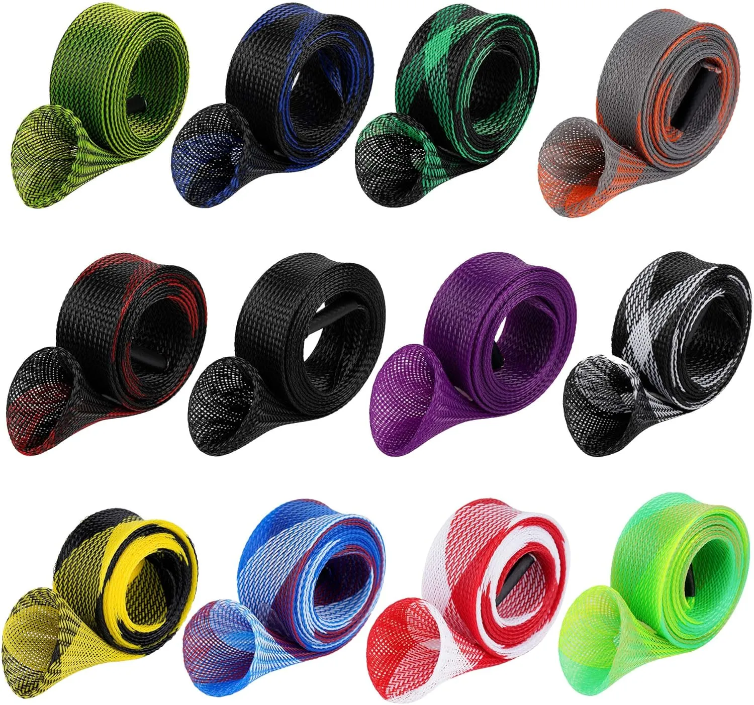 12Pcs Rod Sock Fishing Rod Sleeve, Cover Braided Mesh Rod Protector Pole Gloves Fishing Tools. Flat or Pointed End/Spinning or Casting Rods. for Casting Sea Fishing Rod/Spinning Fishing Rod Kiikooll