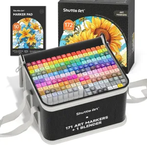 172 Colors Dual Tip Alcohol Based Art Markers,171 Colors plus 1 Blender Permanent Marker 1 Marker Pad with Case Perfect for Kids Adult Coloring Books Sketching and Card Making
