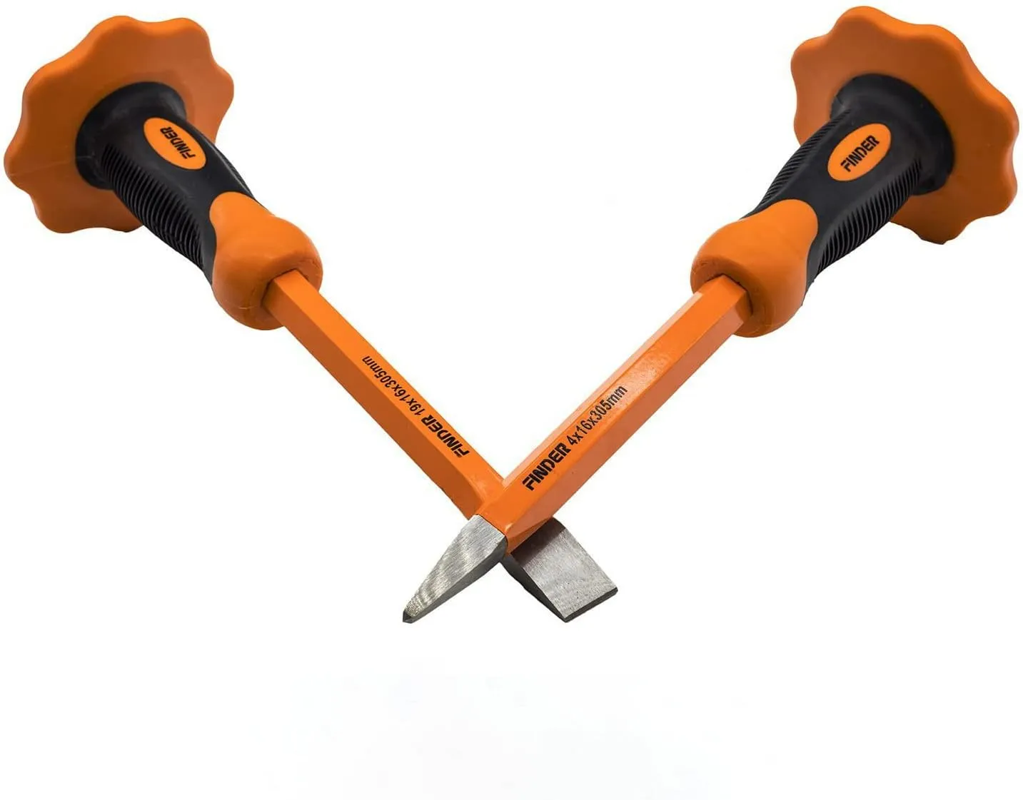 2 pcs 12-Inch Heavy Duty Chisels Set With Hand Protection, Flat Head and Pointed/Spear Head, Demolishing/Masonry/Carving/Concrete Breaker Chisels set with Bi-Material Hand Guard …
