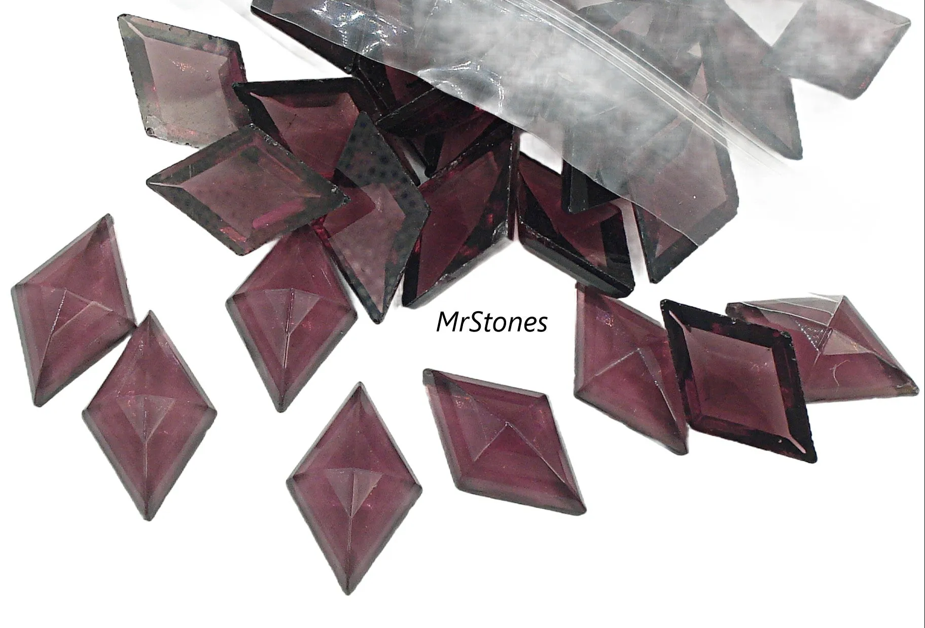 25x15mm (2710) Amethyst Unfoiled Flat Back Diamond Shape Fully Faceted Pointed Top