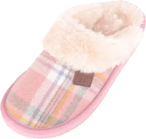 ABSOLUTE FOOTWEAR Womens Slip On Open Back Traditional Tartan Checked Faux Fur Winter Mule Slippers