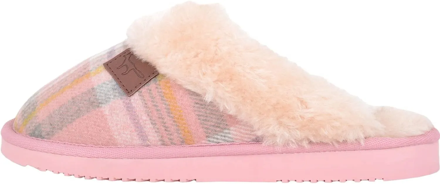 ABSOLUTE FOOTWEAR Womens Slip On Open Back Traditional Tartan Checked Faux Fur Winter Mule Slippers