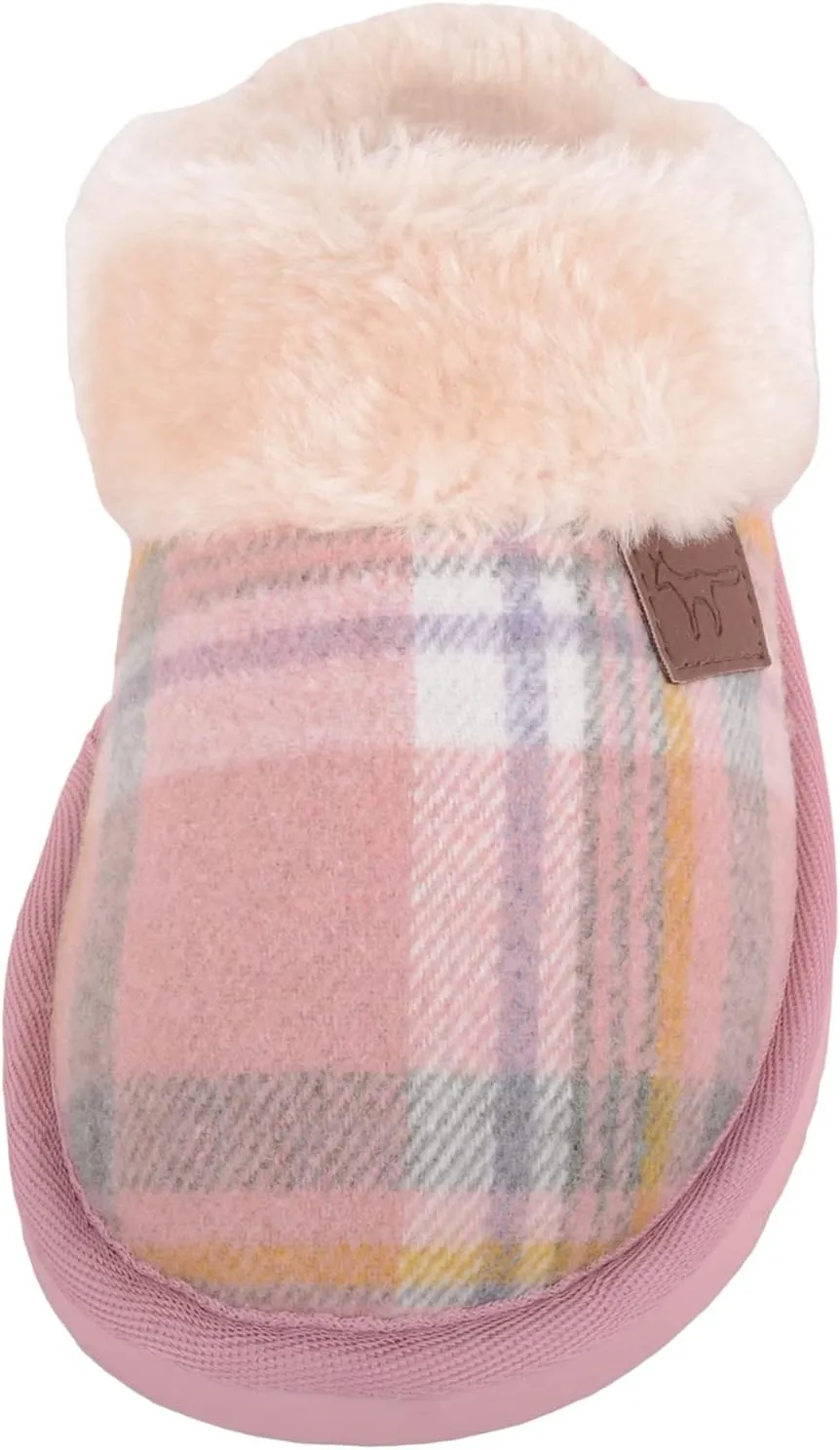 ABSOLUTE FOOTWEAR Womens Slip On Open Back Traditional Tartan Checked Faux Fur Winter Mule Slippers