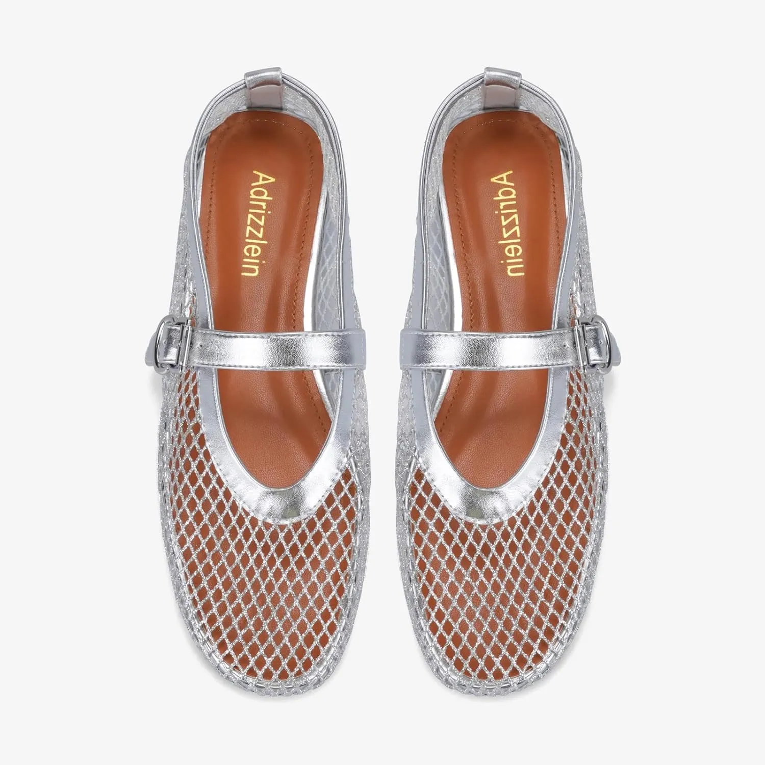 Adrizzlein Mesh Ballet Flats for Women Fishnet Ballerina Flats Buckle Strap Mesh Ballet Shoes Wide Width Casual Summer Dress Flat Shoes