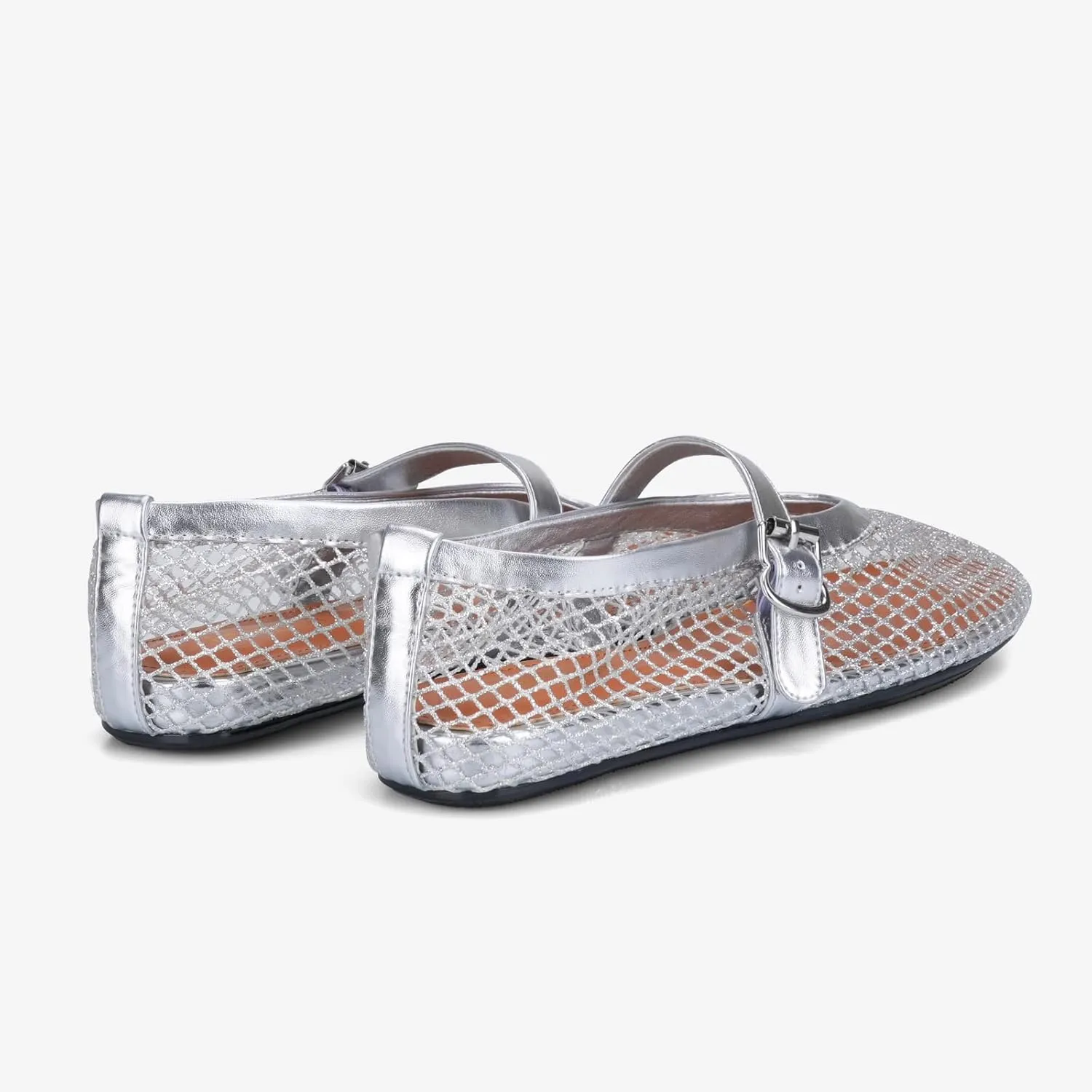 Adrizzlein Mesh Ballet Flats for Women Fishnet Ballerina Flats Buckle Strap Mesh Ballet Shoes Wide Width Casual Summer Dress Flat Shoes