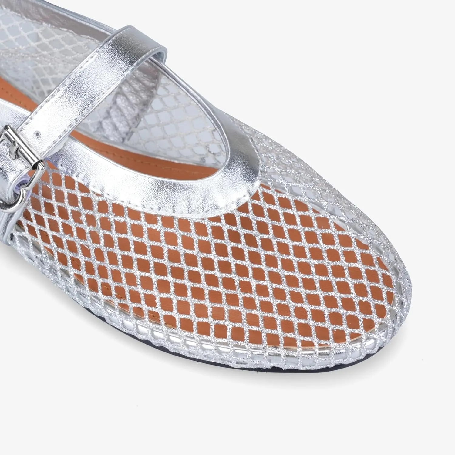 Adrizzlein Mesh Ballet Flats for Women Fishnet Ballerina Flats Buckle Strap Mesh Ballet Shoes Wide Width Casual Summer Dress Flat Shoes