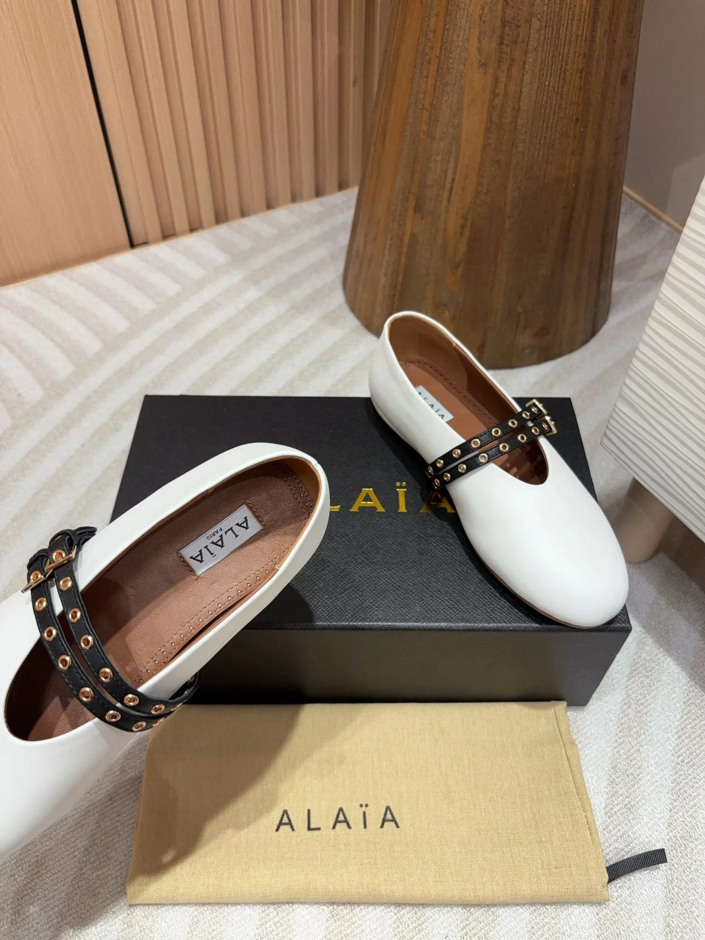 alaia ballet flat white calfskin