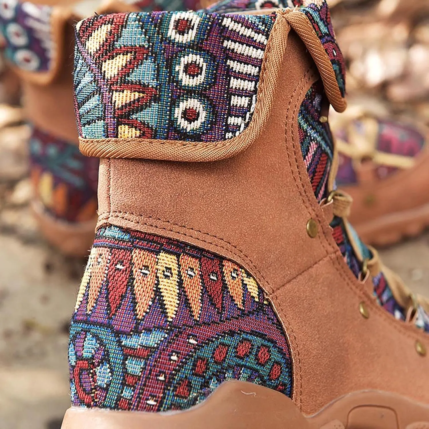 AMDBEL Booties for Women Dressy 2024 Ankle Boots Low Heel Lace Up Short Boots Bohemian Winter Vintage Booties Shoes