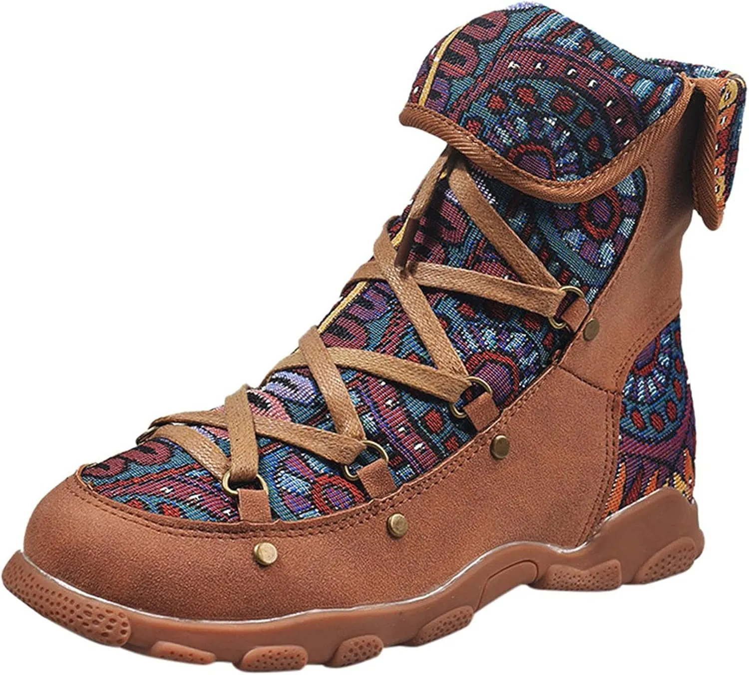 AMDBEL Booties for Women Dressy 2024 Ankle Boots Low Heel Lace Up Short Boots Bohemian Winter Vintage Booties Shoes