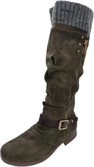 AMDBEL Boots for Women Knee High Wide Calf Boots Low Heel Boots Fashion Comfortable Zipper Long Boots Fall Winter Shoes