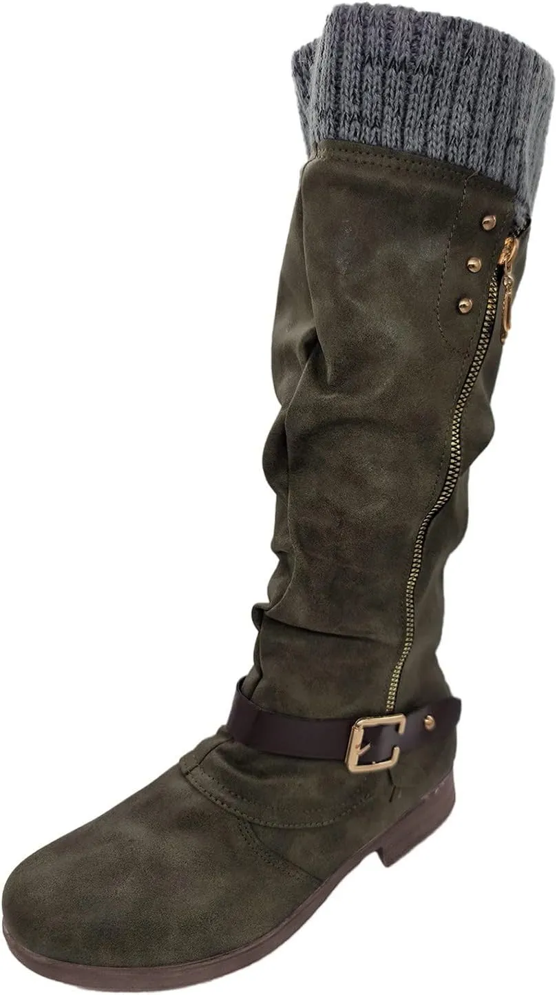 AMDBEL Boots for Women Knee High Wide Calf Boots Low Heel Boots Fashion Comfortable Zipper Long Boots Fall Winter Shoes