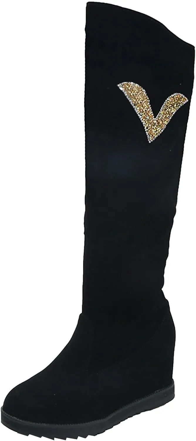 AMDBEL Boots for Women Knee High Wide Calf Boots Sexy Wedge Heel Boots Fashion Slip on Suede Long Boots Fall Winter Shoes