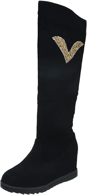 AMDBEL Boots for Women Knee High Wide Calf Boots Sexy Wedge Heel Boots Fashion Slip on Suede Long Boots Fall Winter Shoes