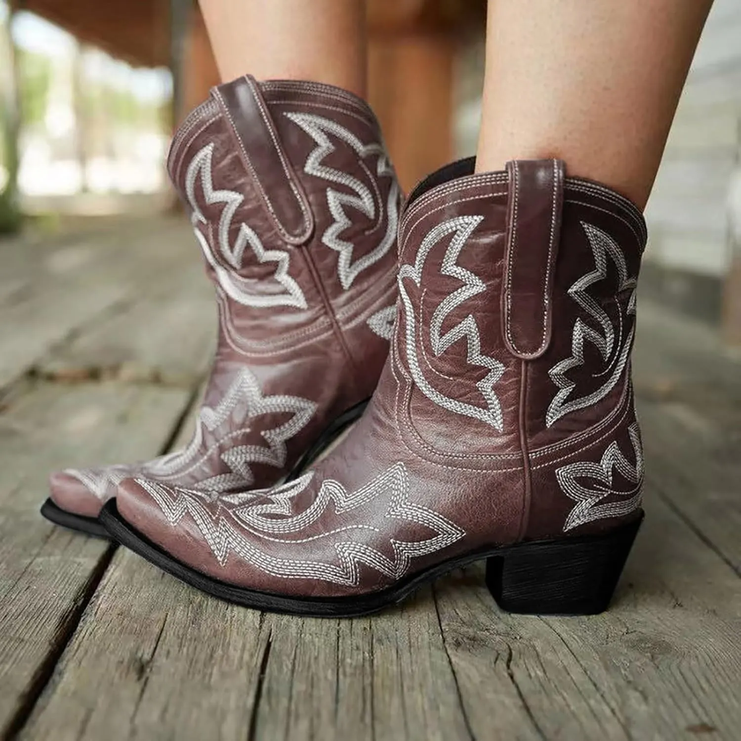 AMDBEL Wide Calf Boots for Women Low Heel Womens Fall Boots 2024 Winter Pointed Toe Western Cowboy Boots Fashion Shoes