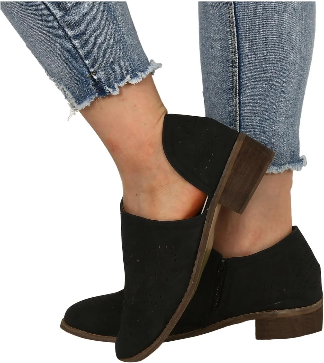 AMDBEL Winter Boots for Women 2024 Ankle Boots Casual V Cut Slip On Low Heel Short Side Fall Winter Bootie Shoes