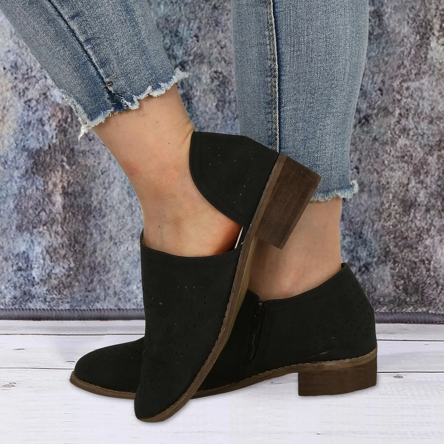 AMDBEL Winter Boots for Women 2024 Ankle Boots Casual V Cut Slip On Low Heel Short Side Fall Winter Bootie Shoes