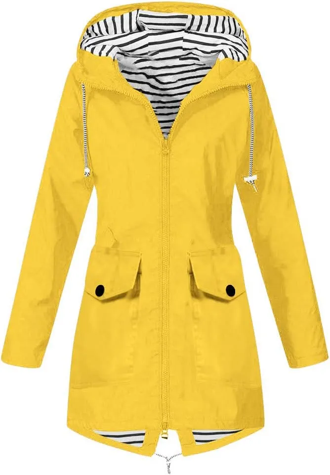 Aniywn Women's Waterproof Raincoat Outdoor Hooded Rain Jacket Windbreaker Lightweight Travel Rain Jacket Coats with Hood