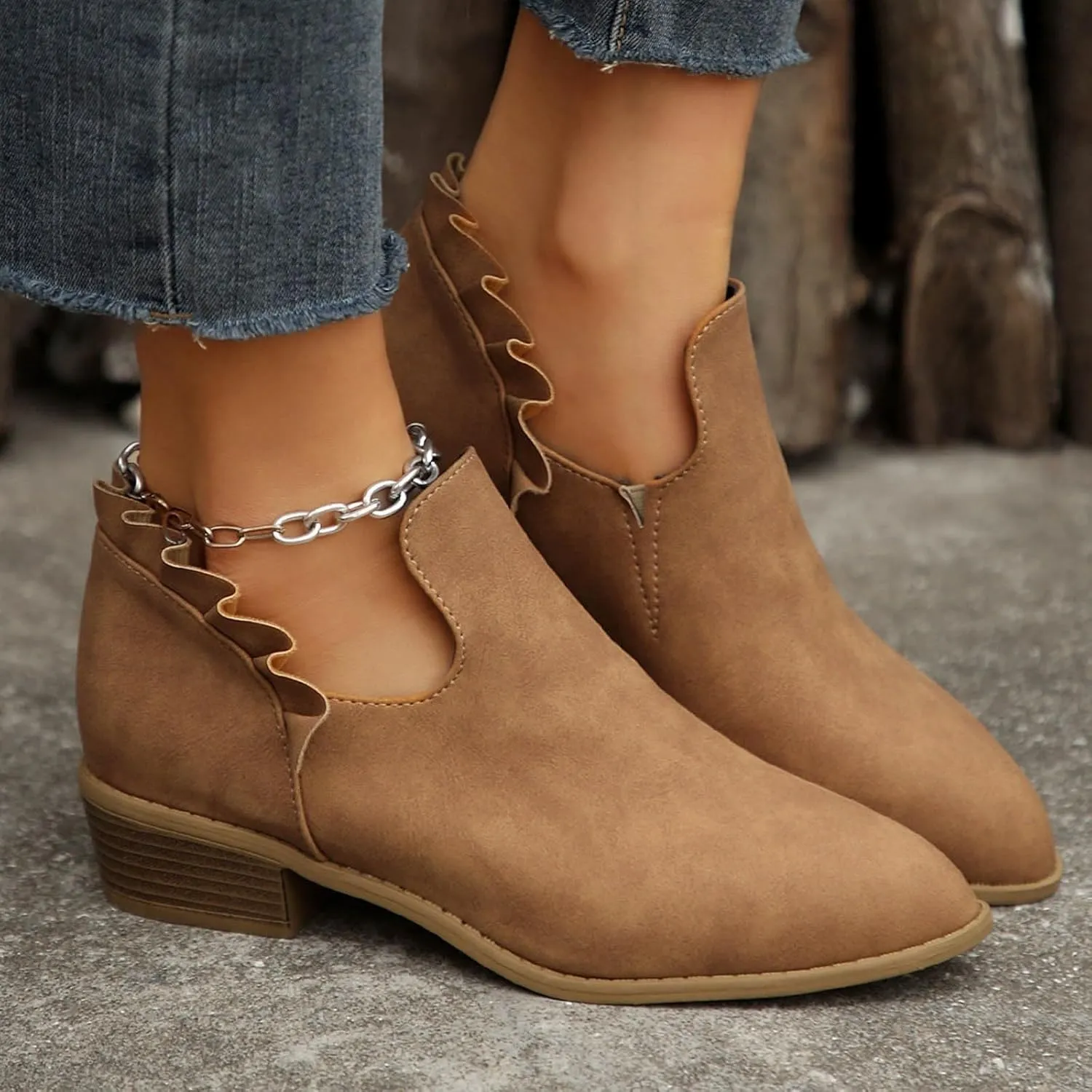 Ankle Boots for Women Boots for Women Fashion Pointed Toe Low Heel Riding Boots Comfy Slip On Walking Short Booties