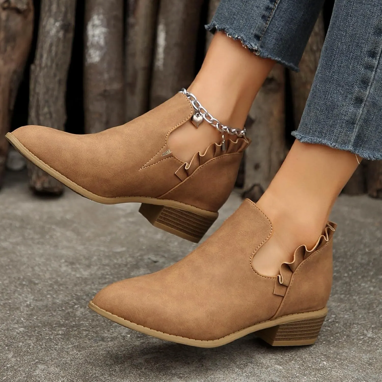Ankle Boots for Women Boots for Women Fashion Pointed Toe Low Heel Riding Boots Comfy Slip On Walking Short Booties