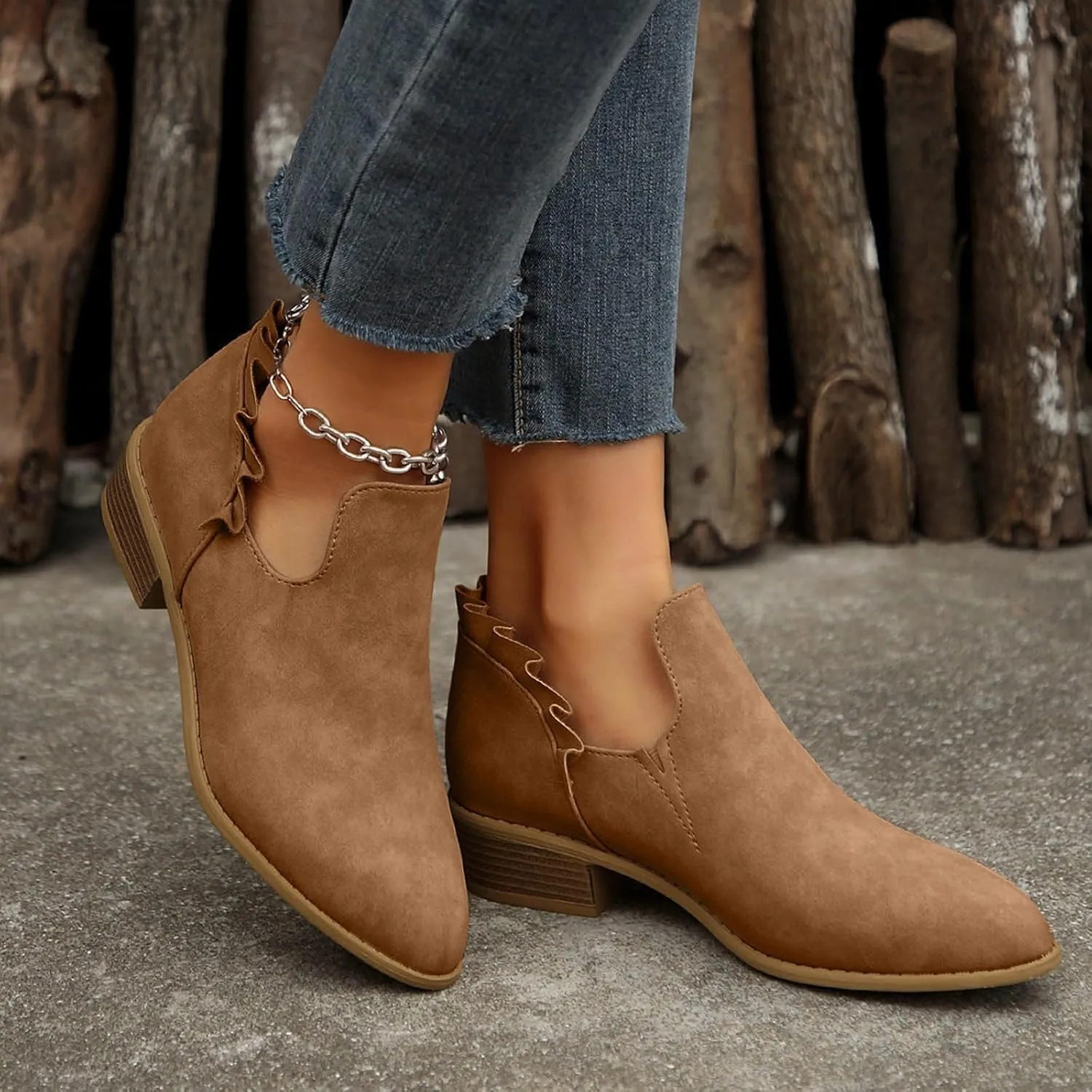 Ankle Boots for Women Boots for Women Fashion Pointed Toe Low Heel Riding Boots Comfy Slip On Walking Short Booties
