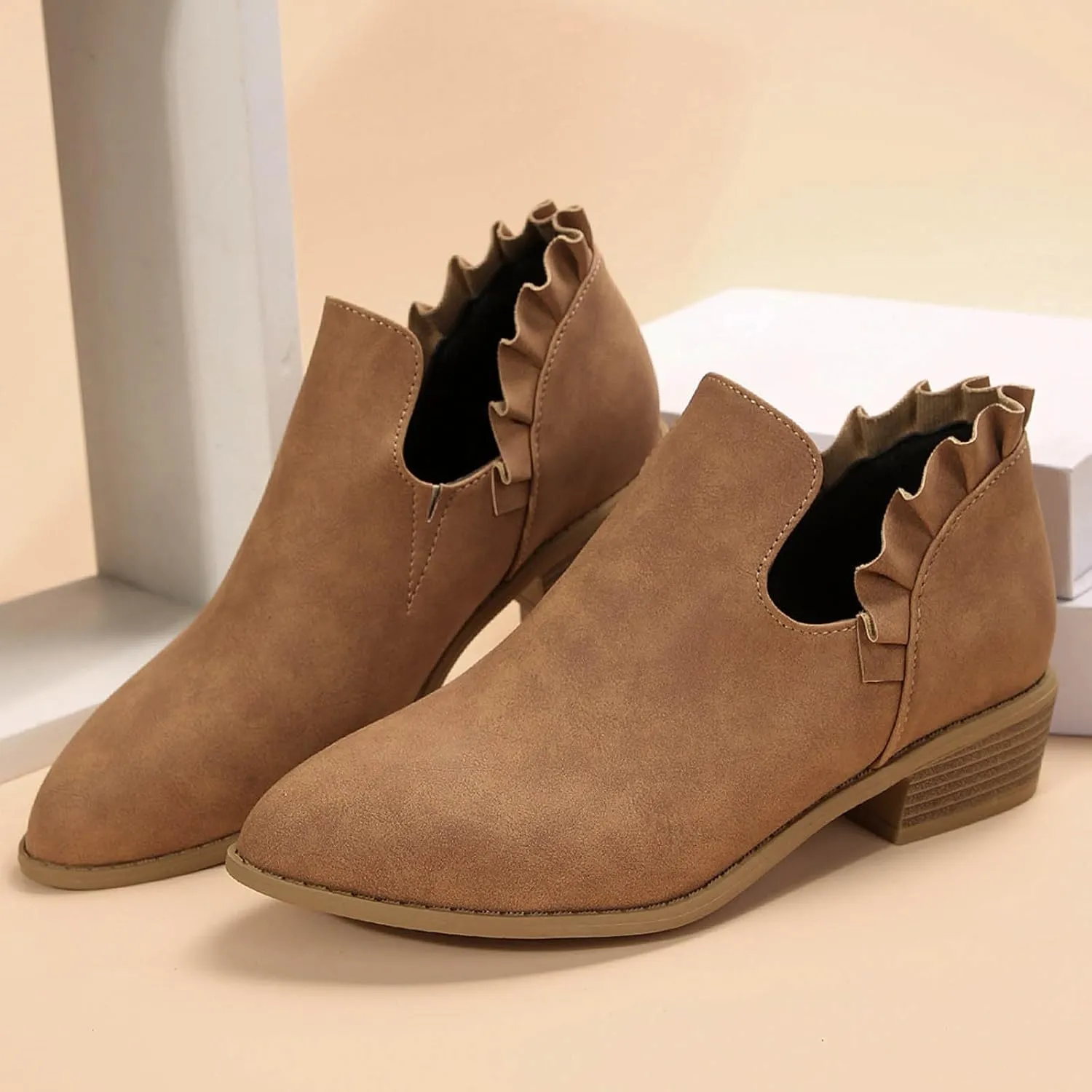 Ankle Boots for Women Boots for Women Fashion Pointed Toe Low Heel Riding Boots Comfy Slip On Walking Short Booties