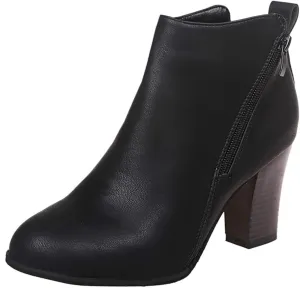 Ankle Boots for Women Comfy Leather Ankle Booties Fashion Stacked Chunky Heel Boots Side Zipper Round Toe Booties