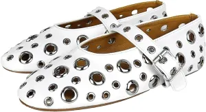Ballet Flats for Women Metal Buckle Strap Perforated Mary Jane Comfortable Ballerina Flat Shoes