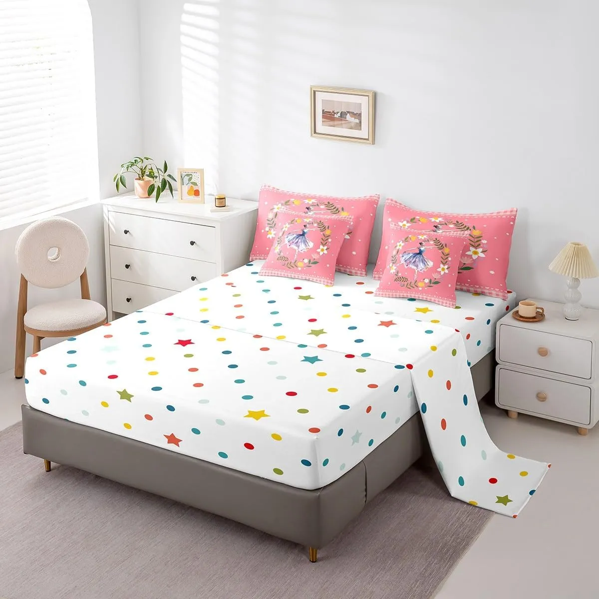 Ballet Girl Bed in a Bag 7 Pieces Dance Princess Bedding Set, Chic Flower Floral Twin Size Comforter Set Pink Buffalo Plaid Bedding Comforter Sets, Cute Ballerina Dancer Bed Set Kids Bedroom
