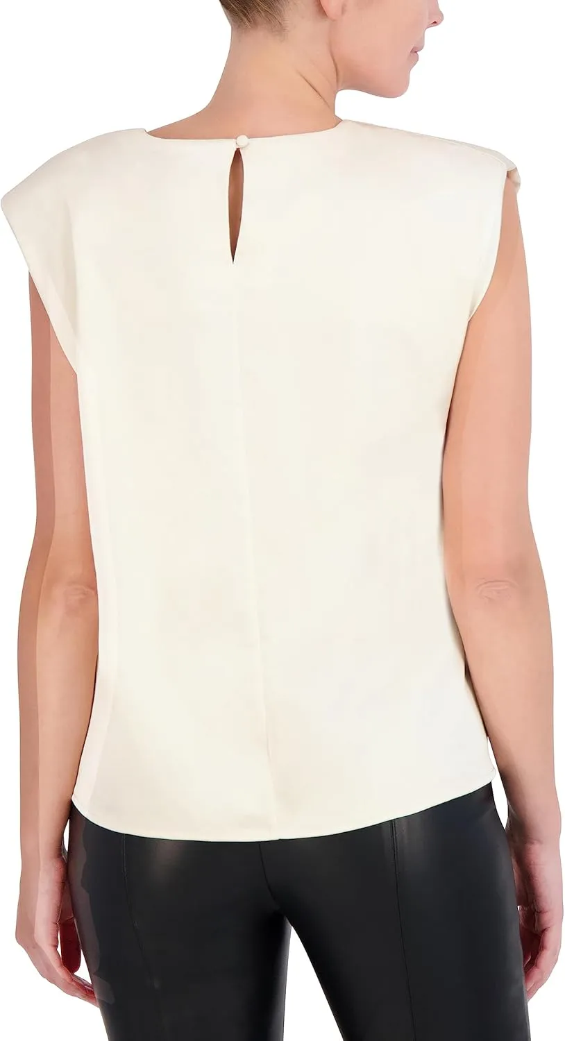 BCBGMAXAZRIA Women's Round Neck Sleeveless Pullover Blouse