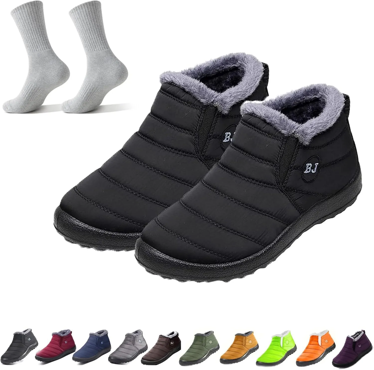 Boojoy Winter Snow Boots,Women's Waterproof Orthopedic Warm Boots,Anti-Slip Fur Lined Slip On Shoes for Women Men