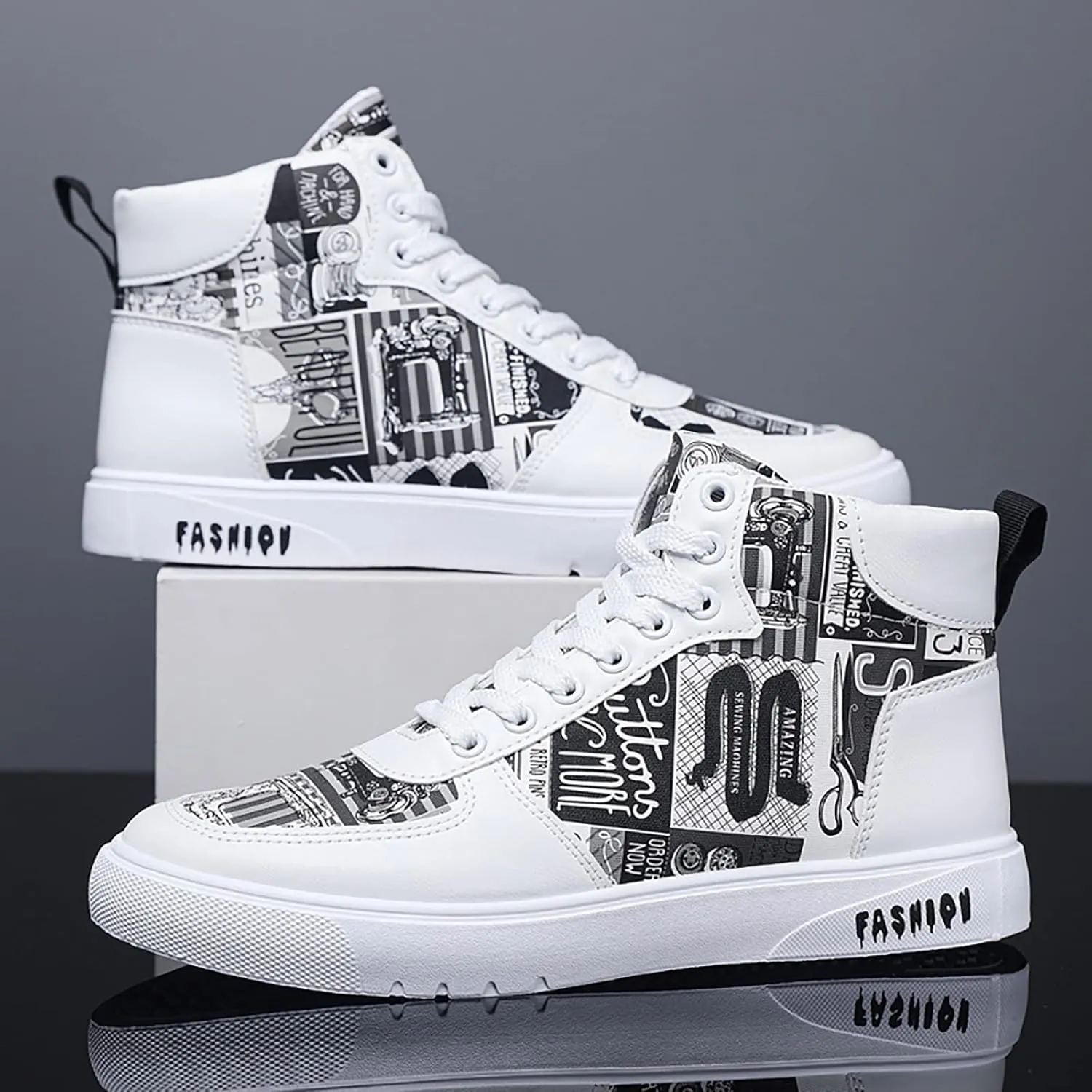 BORAMAX Men's White Canvas Shoes High Top Canvas Sneakers Classic Lace-Up Walking Shoes Light-Weight Casual Shoe Tennis Shoes