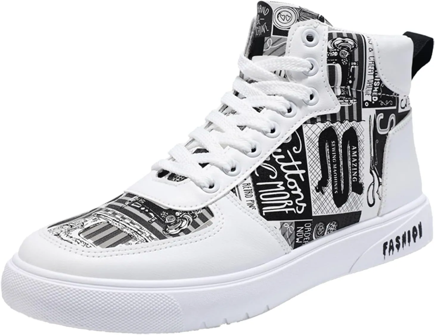 BORAMAX Men's White Canvas Shoes High Top Canvas Sneakers Classic Lace-Up Walking Shoes Light-Weight Casual Shoe Tennis Shoes