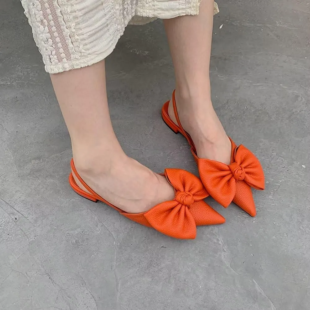 Bow-Knot Flat Shoes Women Comfortable Pointed Toe Slingback Women's Flats