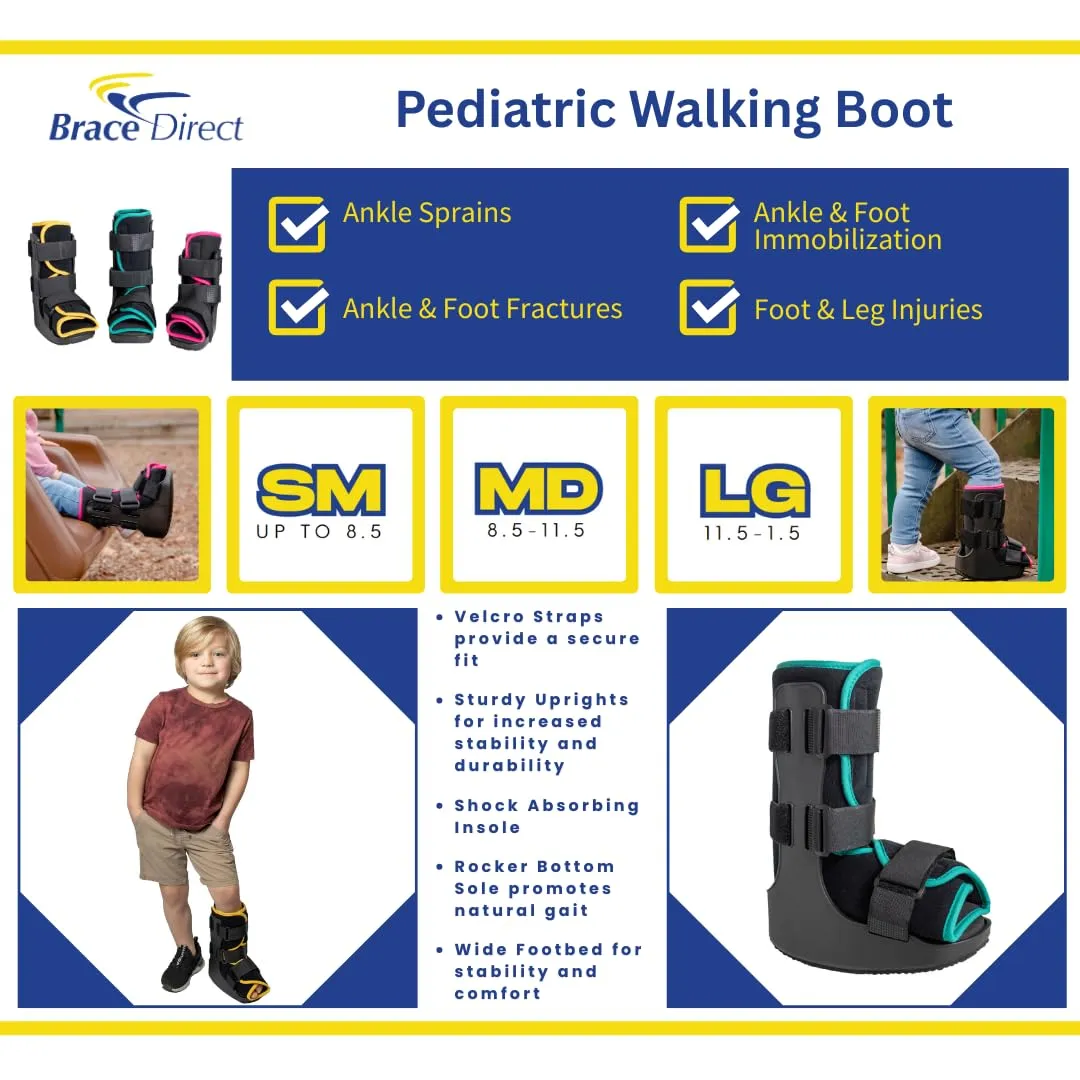 Brace Direct Children’s Pediatric Walker Fracture Boot for Kids Broken Toe or Foot, Left or Right Foot, Lightweight Padded Support Cam Boot for Foot Injury