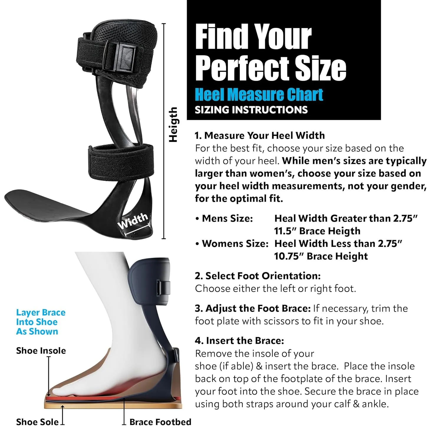 Brace On AFO S-Type - Drop Foot Stabilizer Brace, Moldable, Trimmable, Lightweight Polyethylene, Drop Foot Braces for Women, AFO Brace and Foot Drop Braces, Foot Boot for Injured Foot, Women, Right