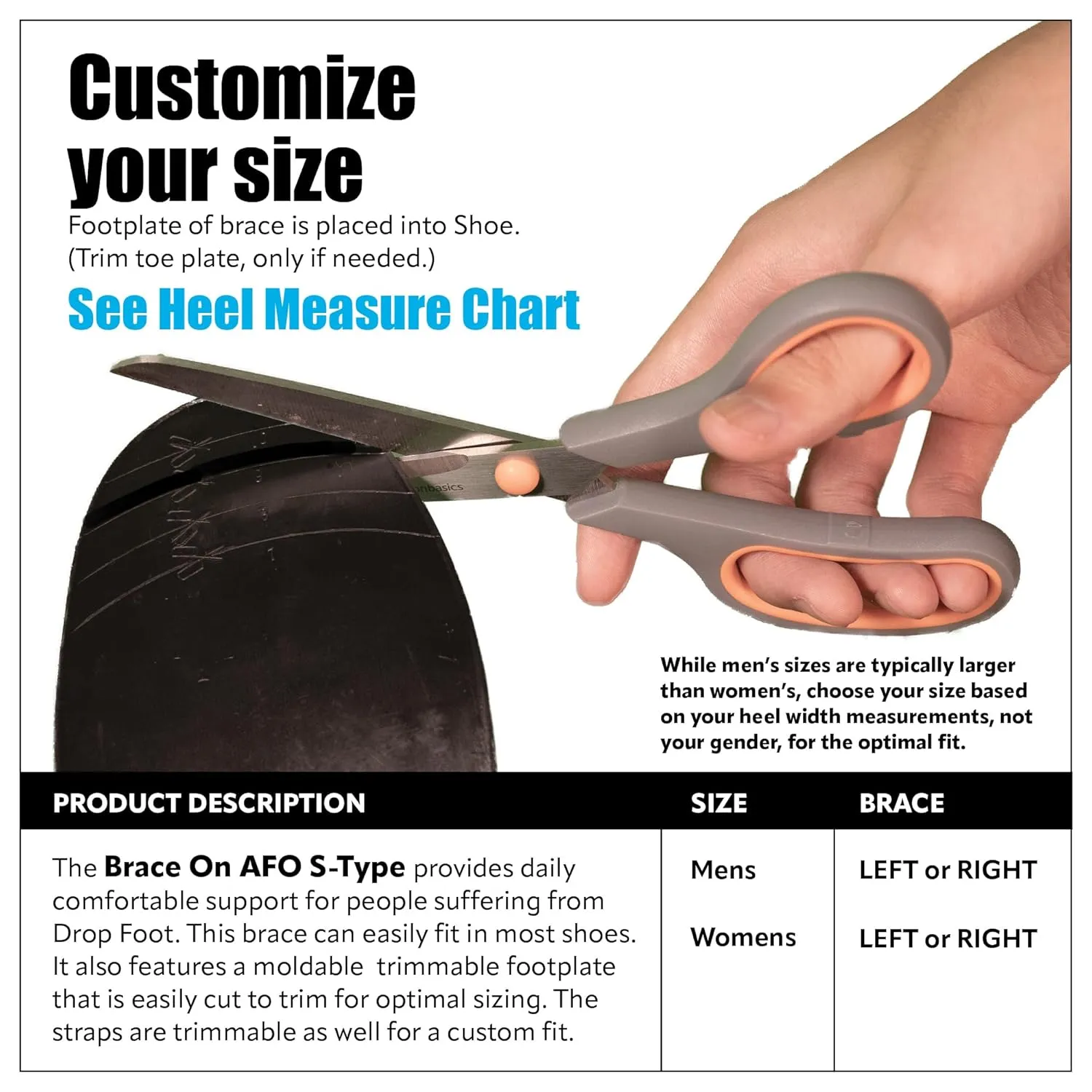 Brace On AFO S-Type - Drop Foot Stabilizer Brace, Moldable, Trimmable, Lightweight Polyethylene, Drop Foot Braces for Women, AFO Brace and Foot Drop Braces, Foot Boot for Injured Foot, Women, Right