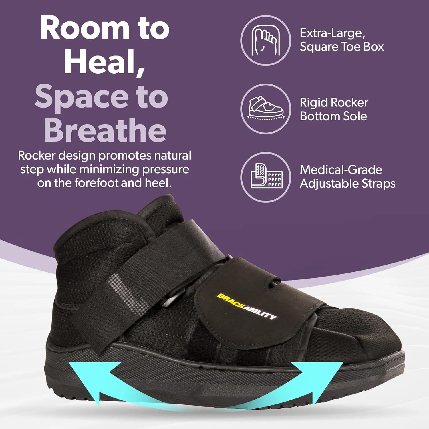 BraceAbility Closed Toe Medical Walking Shoe - Lightweight Broken Toe Cast Boot, Fractured Foot Brace for Metatarsal Stress Fracture, Post-op Bunion, Hammertoe Recovery - For Men or Women (S)