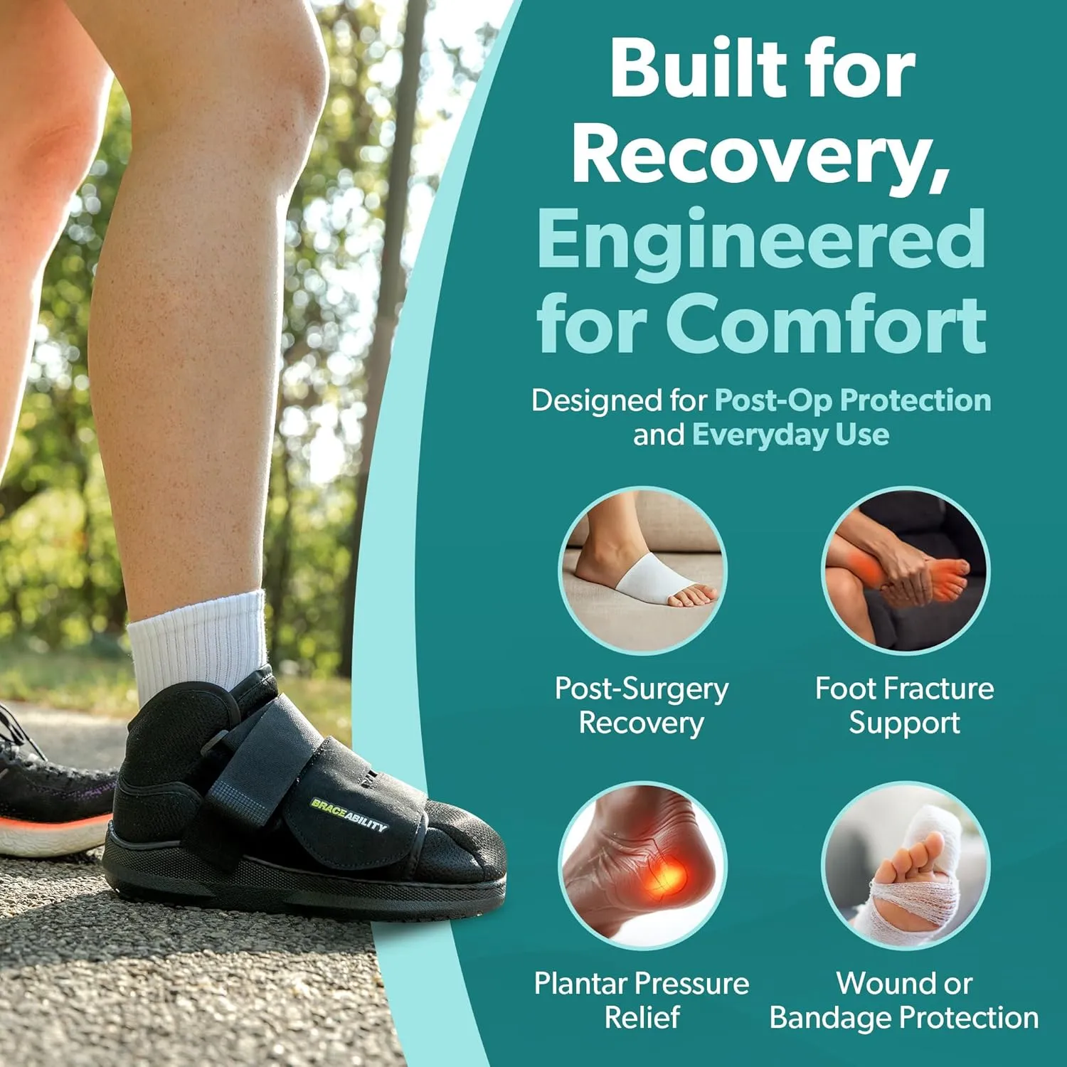 BraceAbility Closed Toe Medical Walking Shoe - Lightweight Broken Toe Cast Boot, Fractured Foot Brace for Metatarsal Stress Fracture, Post-op Bunion, Hammertoe Recovery - For Men or Women (S)