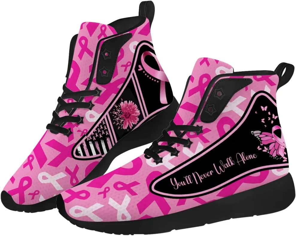 Breast Cancer Awareness Shoes for Women High Top Sneakers High Top Shoes Gifts for Mom Girlfriend