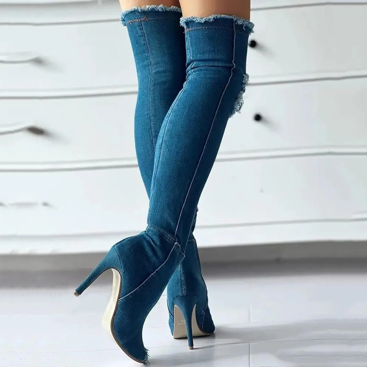 Cathalem Over the Knee Boots for Women High Heels Over The Knee Boots Thigh High Pointed Toe Stiletto Long Fall Sexy Boots