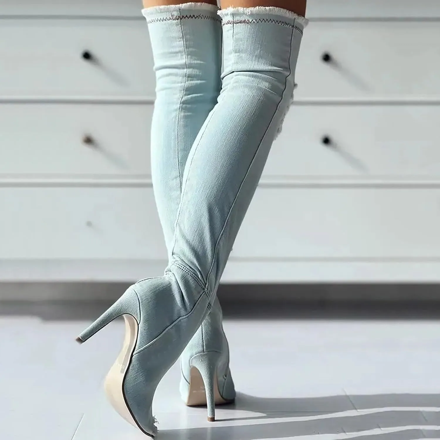 Cathalem Over the Knee Boots for Women High Heels Over The Knee Boots Thigh High Pointed Toe Stiletto Long Fall Sexy Boots