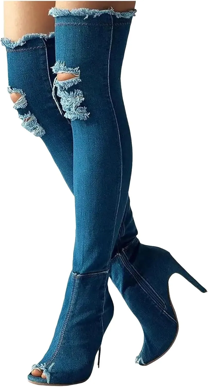 Cathalem Over the Knee Boots for Women High Heels Over The Knee Boots Thigh High Pointed Toe Stiletto Long Fall Sexy Boots