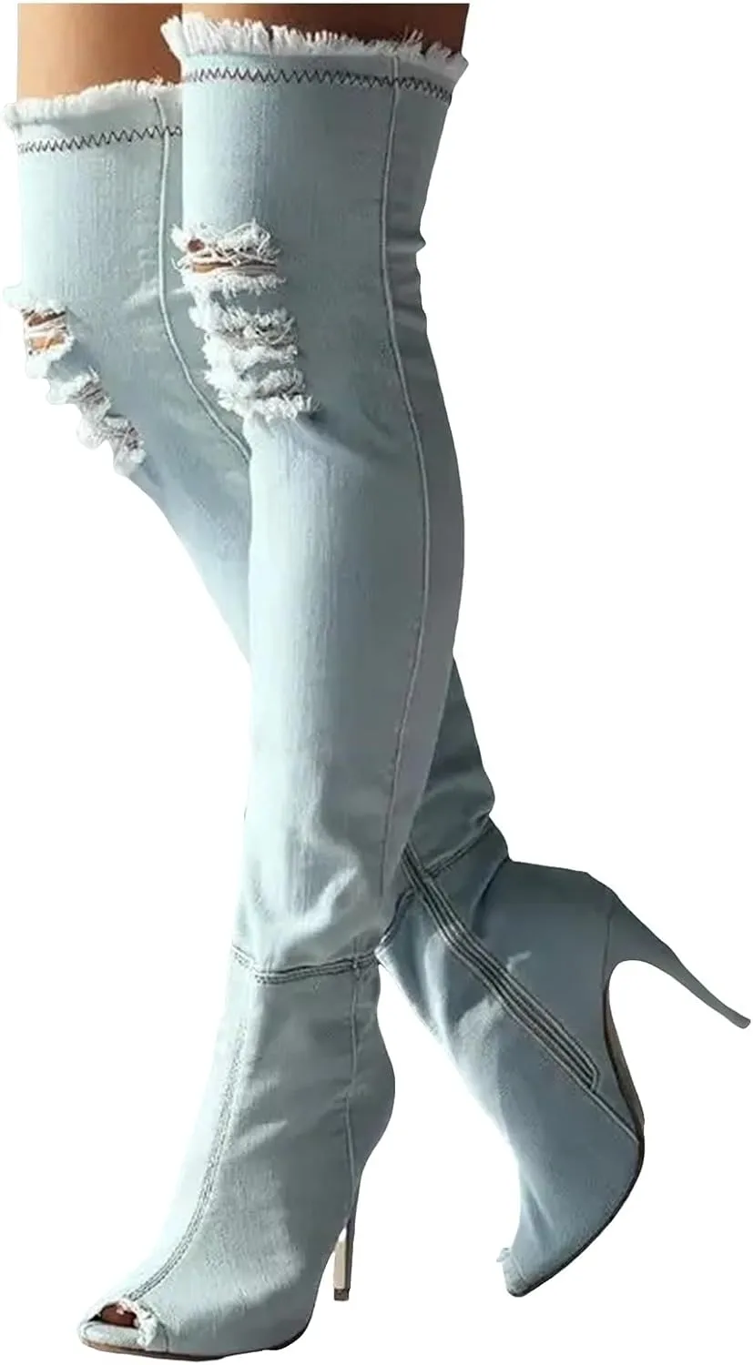 Cathalem Over the Knee Boots for Women High Heels Over The Knee Boots Thigh High Pointed Toe Stiletto Long Fall Sexy Boots