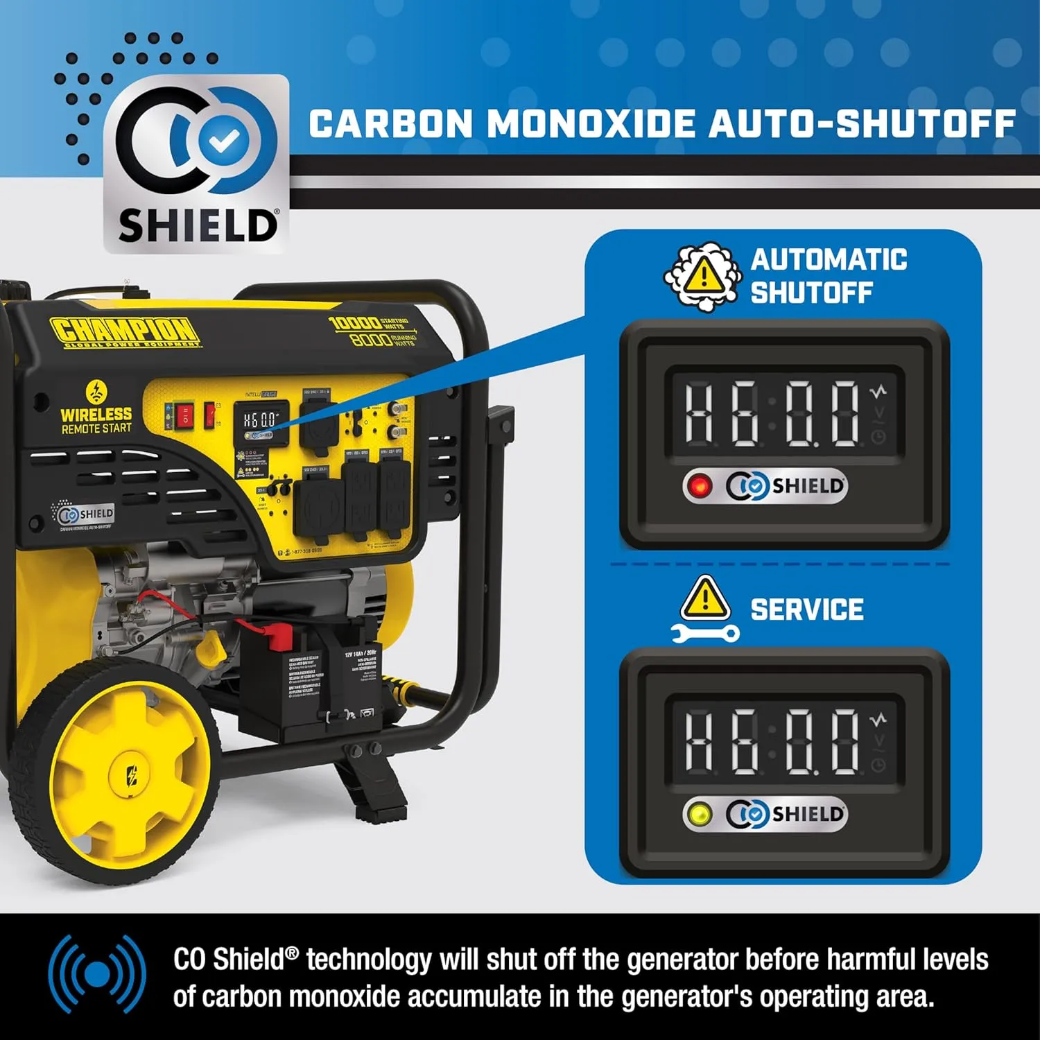 Champion Power Equipment 10,000-Watt Wireless Remote Start Home Backup Portable Generator with CO Shield