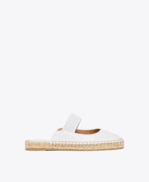CLOSED TOE FLAT MULE WITH ELASTIC ON ESPADRILLE SOLE