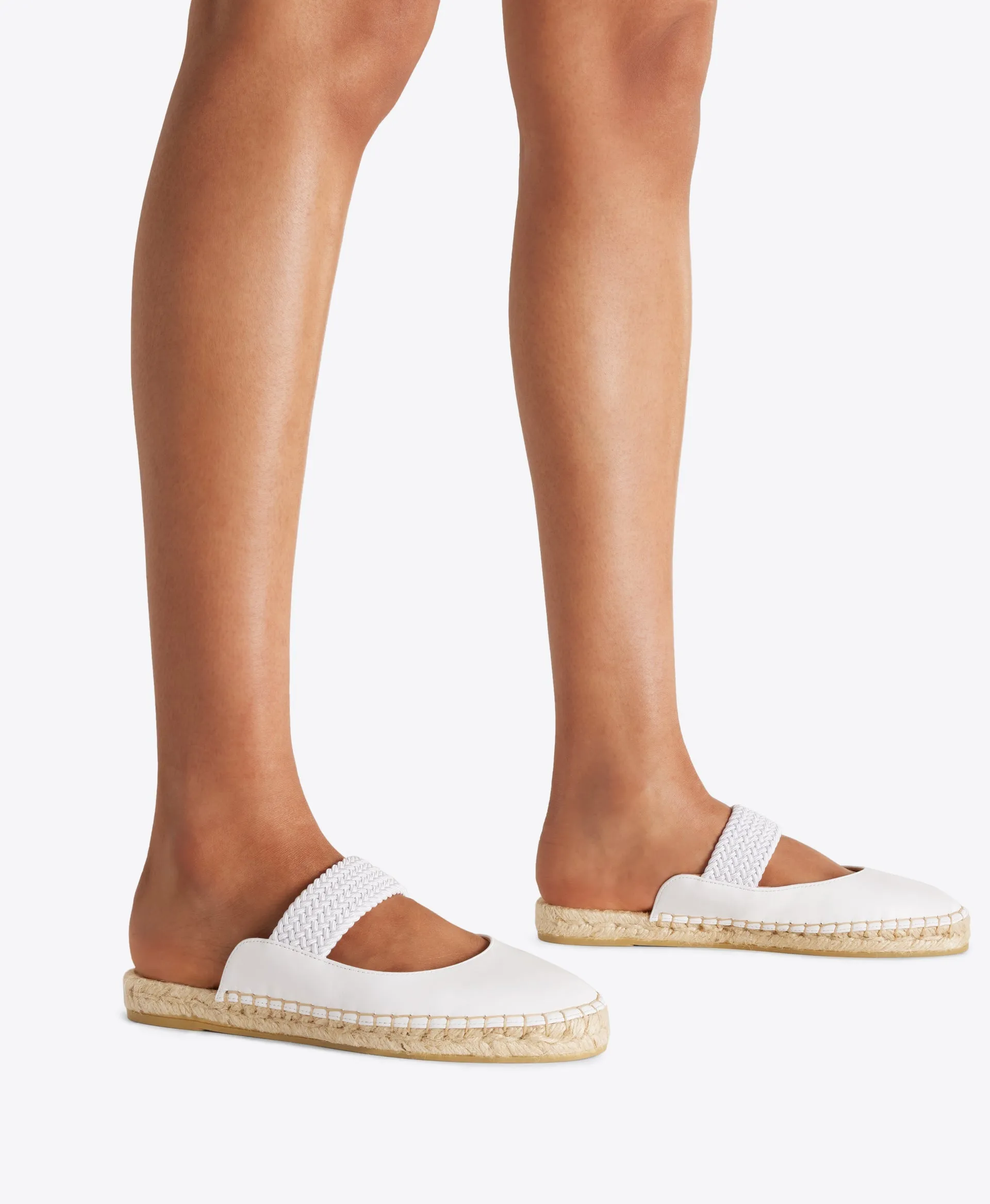 CLOSED TOE FLAT MULE WITH ELASTIC ON ESPADRILLE SOLE