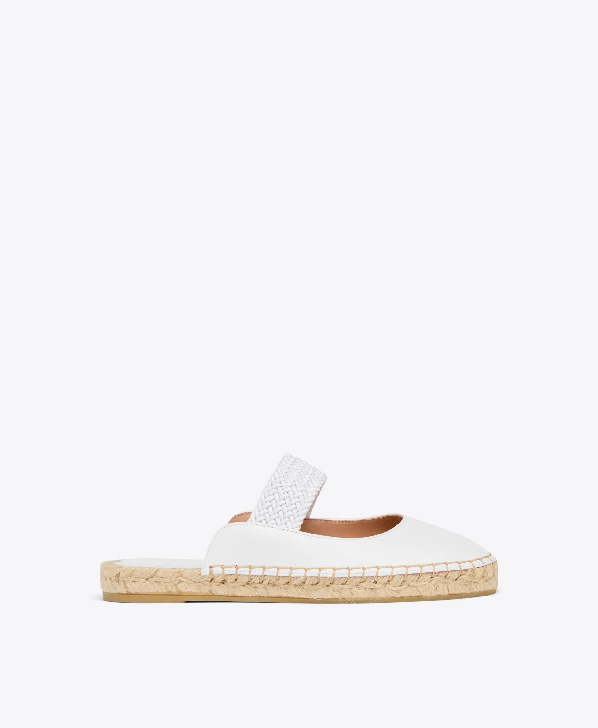CLOSED TOE FLAT MULE WITH ELASTIC ON ESPADRILLE SOLE