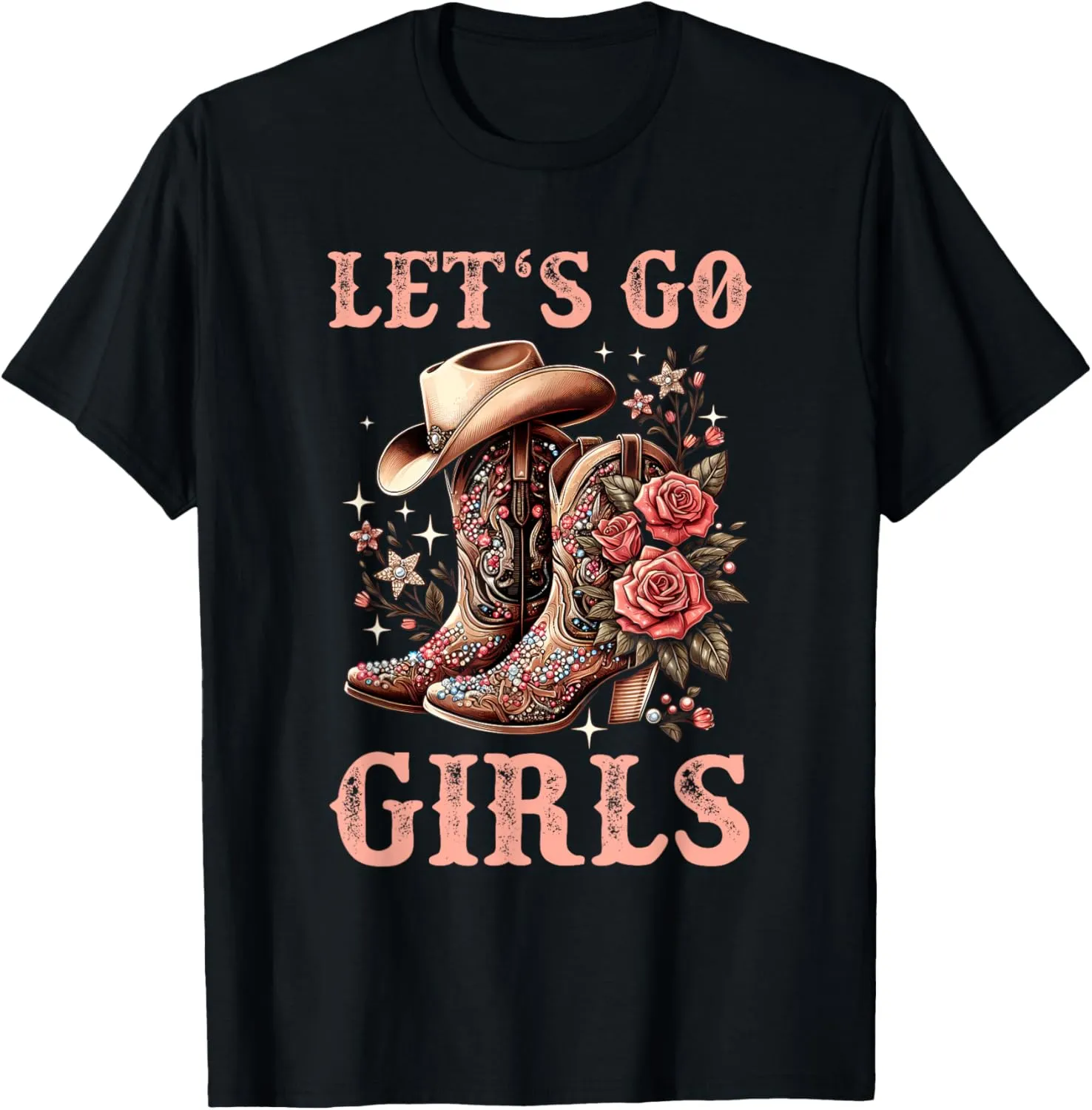 Country Girls Rodeo Woman Cowboy Hat Kids Lets Go Girls T-Shirt