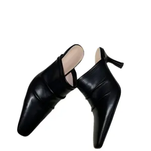 Cowhide Closed Toe Pleated High Heel Mule