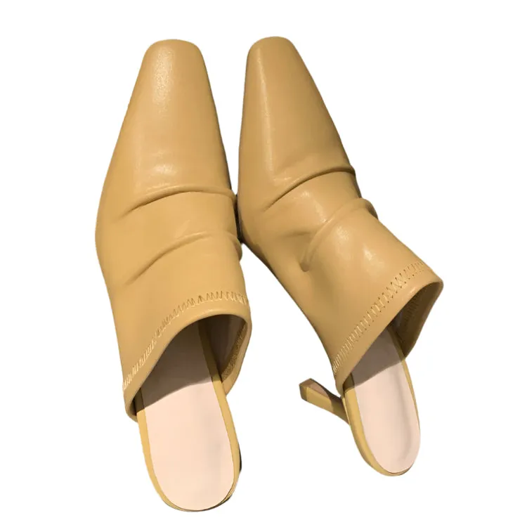 Cowhide Closed Toe Pleated High Heel Mule